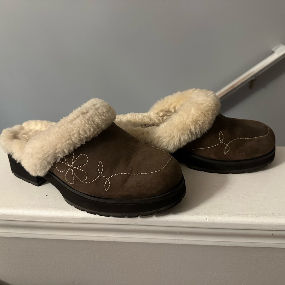 UGG Brown and Cream Cozy Mules